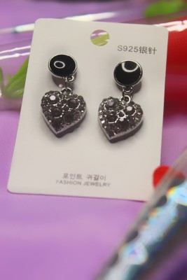 EARIC PEAL black Korean Heart Stainless Steel Light Luxury Stud Earring For Women & Girls Crystal Stainless Steel, German Silver Stud Earring, Drops & Danglers, Jhumki Earring