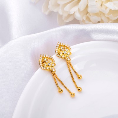 ZAVYA Golden Blossoms 925 Sterling Silver Gold-Plated Flower Earrings Cubic Zirconia Sterling Silver Drops & Danglers