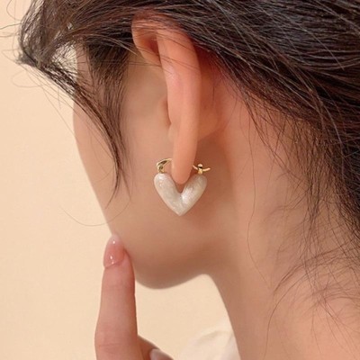 Lady Raiment Korean White Heart Fashion Elegant Earrings Stainless Steel Drops & Danglers