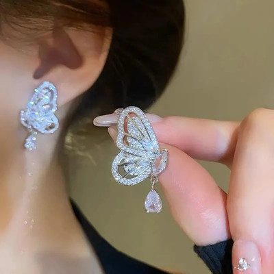 estailo fashion Shimmering Rhinestone Butterfly Drop Earrings for Women & Girls | Elegant Alloy Drops & Danglers