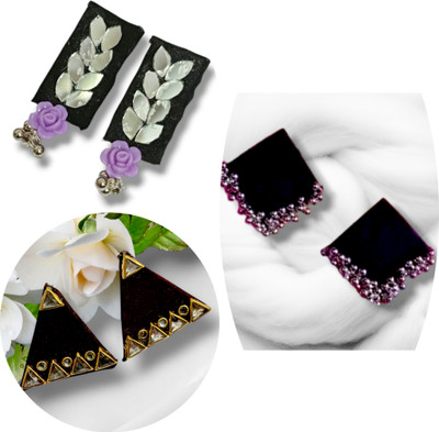DIPRIYA GALLERY BLACK FABRIC EARRINGS COMBO PACK OF 3 Wood Stud Earring