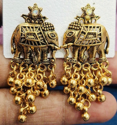 SAKETHAM Silver White elephant Bells Alloy Jhumki Earring
