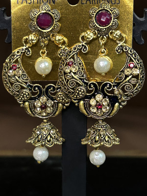 Shora Golden Oxidised Jhumka Pearl Earrings Alloy Jhumki Earring, Earring Set