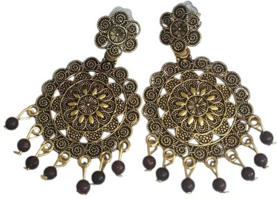 Pia Creations Kundan Square Maroon Flower Earring Alloy Jhumki Earring