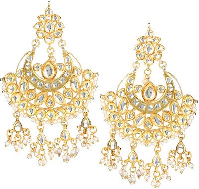 House of Pataudi Gold-Plated Traditional Chandbali Kundan Dangle Earrings for Brass Chandbali Earring