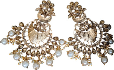 Fashion Empire Women's Gold Plated Kundan Pearls Tassel Traditional Earrings Pearl, Beads Brass Jhumki Earring
