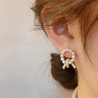 DIVISSHA White Pearl Bali for Women & Girls Pearl Metal Hoop Earring