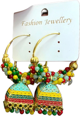 Ratnalok Vibrant Multicolor Beaded Jhumka Earrings for a Traditional Ethnic Look Alexandrite Metal Hoop Earring
