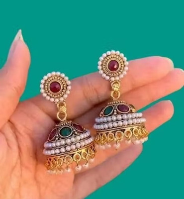 HariShree Hetal Gold Plated Ethnic Jhumka Earrings with Stones Women & Girls Alloy Jhumki Earring