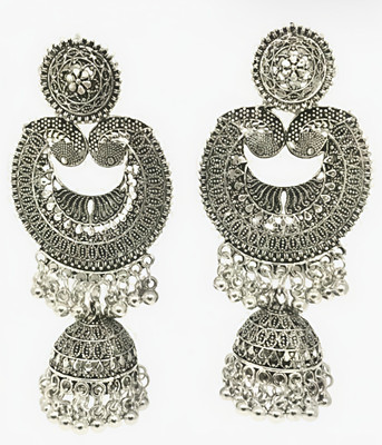 Viskon Enterprises Long Afghani-Style Oxidized Jhumka Earrings Metal Chandbali Earring, Drops & Danglers