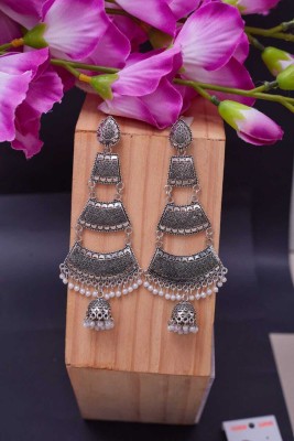 Prime Poster Silver earrings jhumki oxidised earrings jhumka indian Navratri Navratra garba Pearl Brass, Copper, Zinc Jhumki Earring, Earring Set