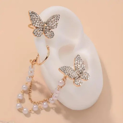 Vembley Korean Single Ear Cuff With Butterfly Stud Earrings for girls Alloy Stud Earring