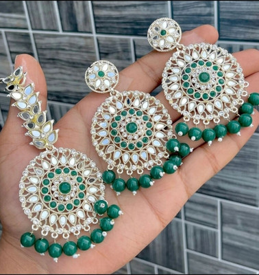 jalaram mirror crystal earrings and mangtikka Alloy Chandbali Earring, Clip-on Earring