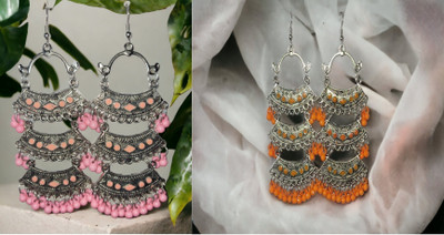 OKU PACK OF 2 Latest Oxidized Multicolor Jwellery Beaded for Women & Girls Alloy Chandbali Earring