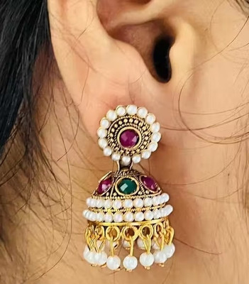 HariShree Ritu Gold Plated Ethnic Jhumka Earrings with Stones Women & Girls Alloy Jhumki Earring