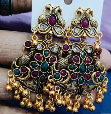 SAKETHAM Golden Duet Swans Bells Alloy Jhumki Earring