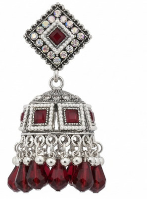 queenora Alloy Silver-Toned Red Pearl Jhumka Earring Crystal Alloy Jhumki Earring