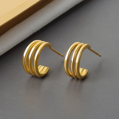 MYKI Gold Tone Hoop Earrings, Multi-Layered, Lightweight Earrings For Women & Girls Stainless Steel Hoop Earring