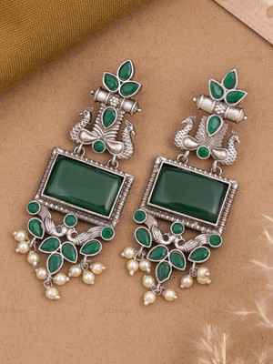 DANGAR ENTERPRISE Peacock Design with Rectagulat shape Earrings with Monalisa Stone Alloy Jhumki Earring