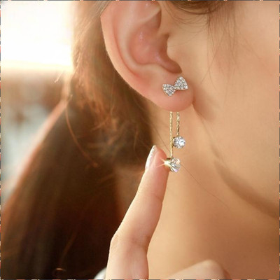 Daliva Korean Studded Bow Shiny Tassels Drop Earrings For Women/Girls Cubic Zirconia Alloy Drops & Danglers