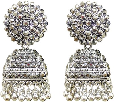 Byggy Silver Plated Oxidised Flower Afghani Jhumki Earrings For Women And Girls Alloy, German Silver Jhumki Earring