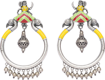 AVNI CREATION Silver Plated Round Peacock Stlye Beads Earrings Brass Earring Set