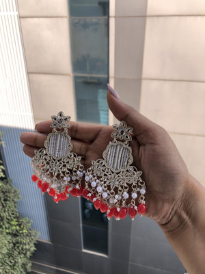 Meira Jewellery Drop Earrings for Women & Girls White Pearl Design heavy earrings for wedding Pearl, Diamond Brass Drops & Danglers