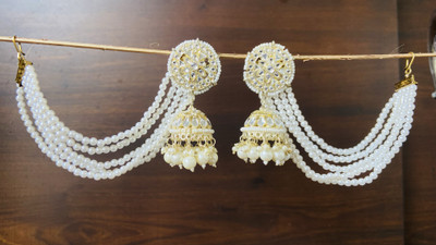 Igshaa Igshaa jhumka earrings with sahara pearl chains Brass Jhumki Earring