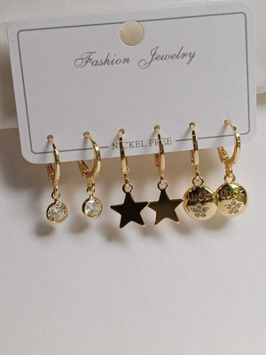 Rishab Traders Golden Hoop Earring Metal Earring Set