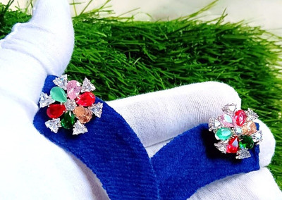 NASGEMS AD cut earring Cubic Zirconia Brass Earring Set, Ear Thread