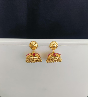 Kowsalya Gold Covering WOMEN JHUMKA Ruby Brass Jhumki Earring