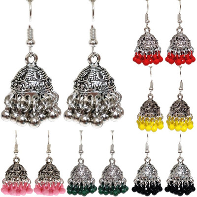 house of common Oxidised Light Weight Stylish Fancy Party Wear Jhumka Afgani Earrings Set Combo Beads Brass Jhumki Earring