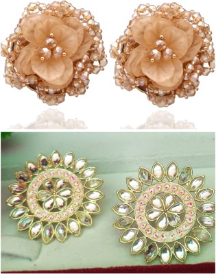marvelous arts Antique Gold Plated Stud & Acrylic Gold Tone Cocktail Earrings For Girls & Women Pearl Brass Earring Set