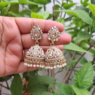 Jhumka Street Traditional Gold Plated Jhumka Earrings with Pearl & Stone Work for Women Alloy Jhumki Earring