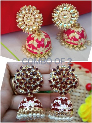 marvelous arts Traditional Designer Meenakari Work Gold Plated Pearl, Crystal Earring For Women Copper Earring Set