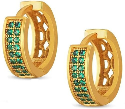 VAMA Elegant Gold Plated Green Stone Hoop Earrings Hypoallergenic Piercing Jewellery White Zircon Metal Hoop Earring