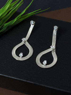 Sangria Sangria Silver Plated Stones Studded Teardrop Shaped Drop Earrings Beads Alloy Drops & Danglers