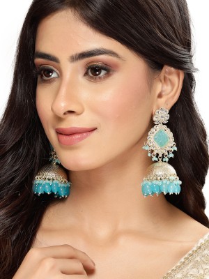 Studio Sukkhi Classical Gold Plated Blue Kundan Studded Jhumka/Jhumki Earrings Alloy Jhumki Earring