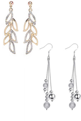 YELLOW CHIMES 2 pair Combo of Leaf Shaped and Beads Drop Earrings Crystal Alloy Drops & Danglers