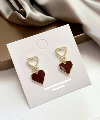 DESTINY JEWEL'S New Trendy Exclusive Korean Style Red Heart Drop Korean Long Earrings Set Cubic Zirconia Alloy Earring Set, Drops & Danglers