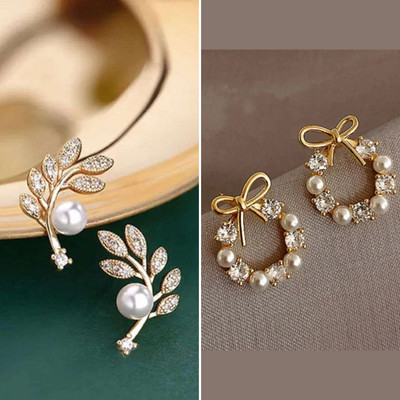 estailo fashion Pearlfect Shine Bow Earrings Alloy Earring Set