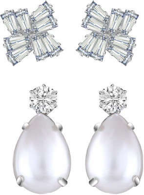 VIGHNAHARTA Elegant Beautiful Rhodium Plated Solitaire Stud Earring Combo-2 Cubic Zirconia Alloy Earring Set