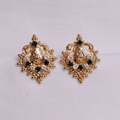 kurdekars divuu green white stones fitted laxmi earrings stud Copper Stud Earring