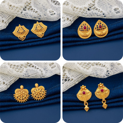 LaChoiceIt Pack of 4 Pair Traditional Gold Pleted Earring Collection Brass Earring Set