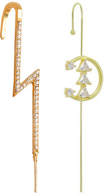 Nehdal Pack Of 2 Zircon Studded And Thunderbolt Ear Cuff Cubic Zirconia Alloy Cuff Earring