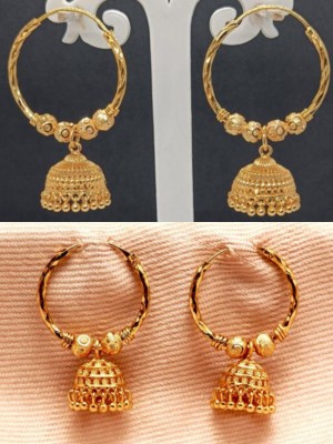 ginmiss Traditional Gold Plated Jhumki Bali Earrings For Women Beads Brass Jhumki Earring, Hoop Earring