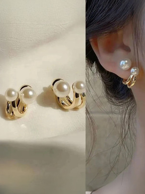 Exotique Exotique Korean Double Sided Pearl 2 in 1 Alloy, Brass Stud Earring