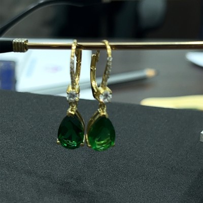 ELEGANTSTAR Drop Dangle Pear Cut Green Diamond Classy Earring For Women's & Girls Zircon Metal Drops & Danglers