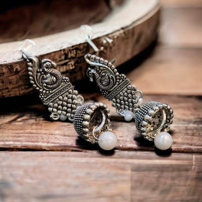 GoldNera Antique Silver Jhumki Bird Design Earrings Garba design for Girls Women German Silver Jhumki Earring