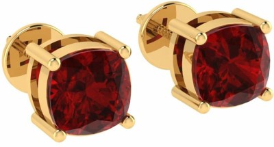 Diamtrendz Jewels Cushion Solitaire Gemstone July Birthstone Yellow Gold Plated Sterling Silver Ruby Silver Stud Earring